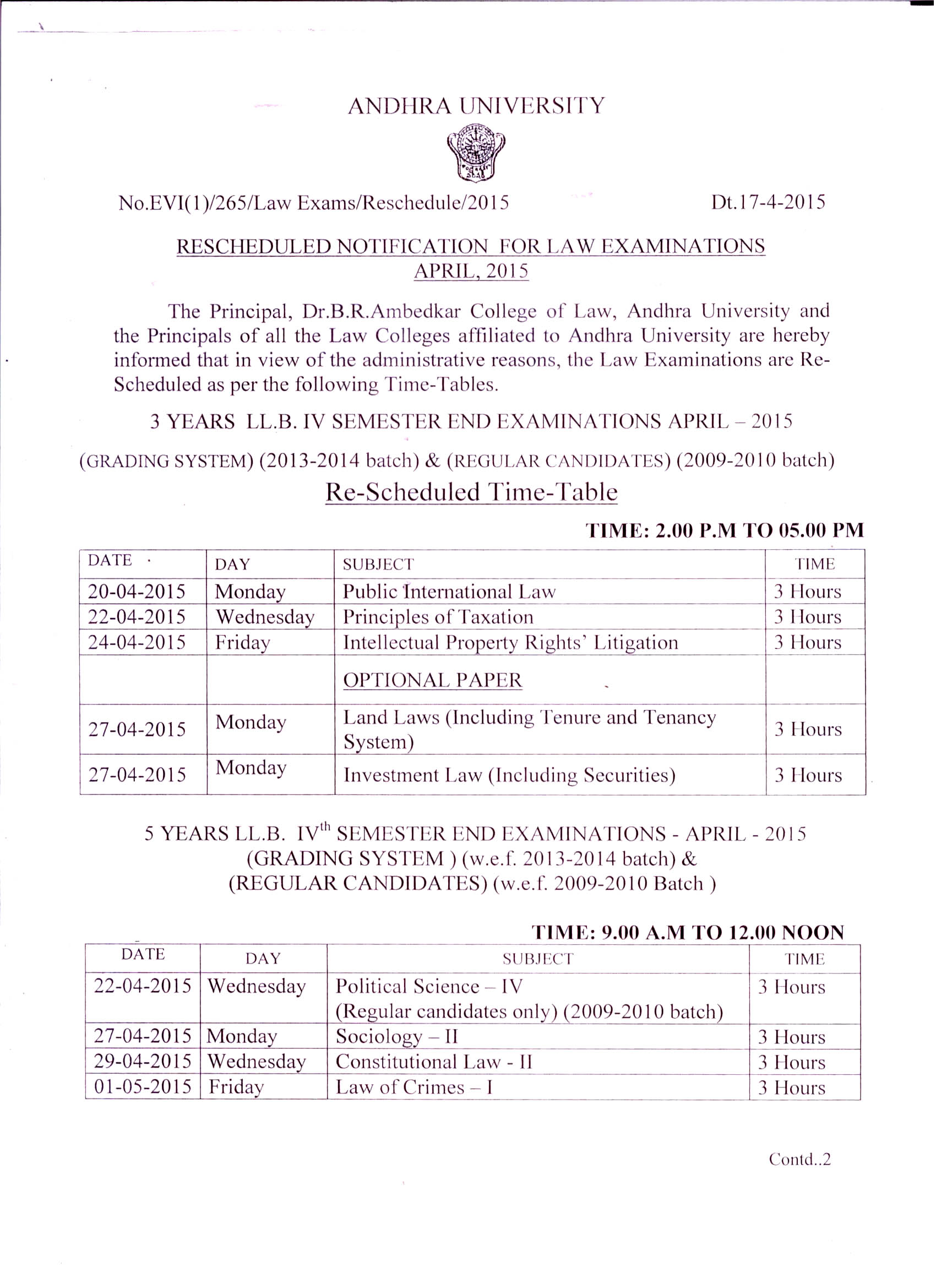 Andhra University News